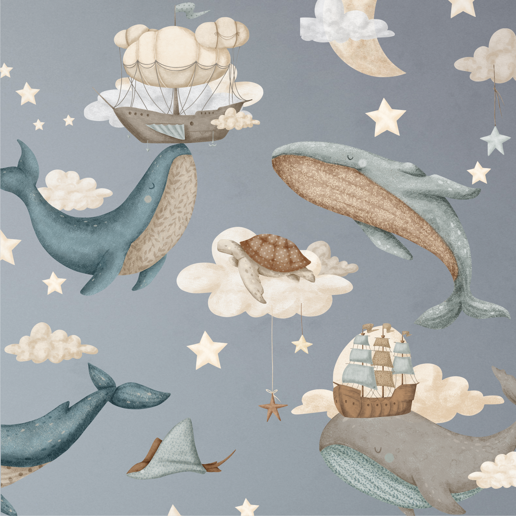 Уценка Наклейки на стену "Киты в облаках"