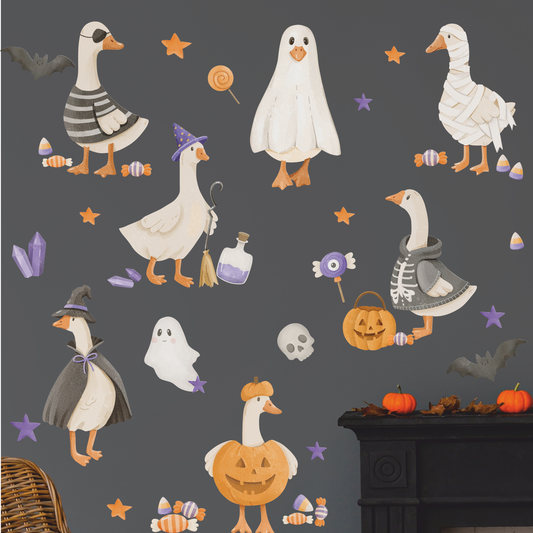 Наклейки на стену " Гуси ХЭЛЛОУИН "
