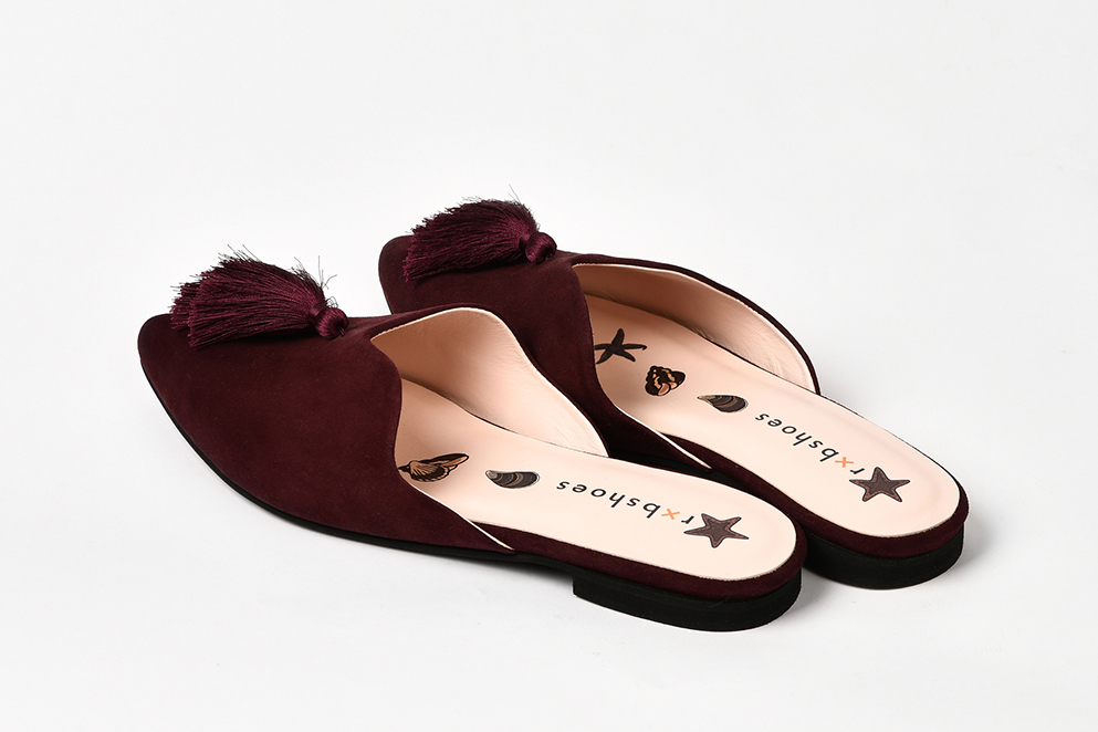 Мюли из замши вишенка с кисточками "Каскад"