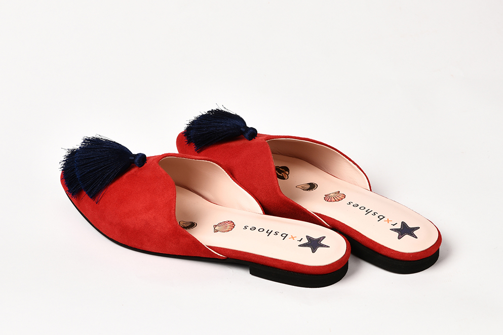 Мюли из замши красные с кисточками "Каскад"