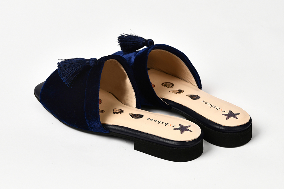 Мюли из бархата синие с кисточками "Аманда"