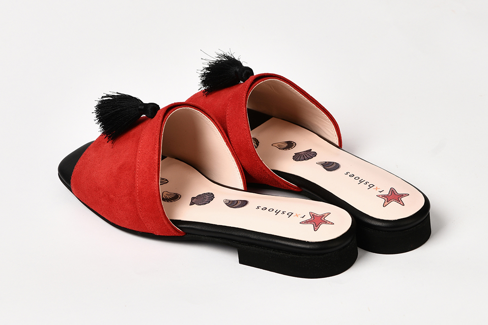 Мюли из замши красные с кисточками "Аманда"