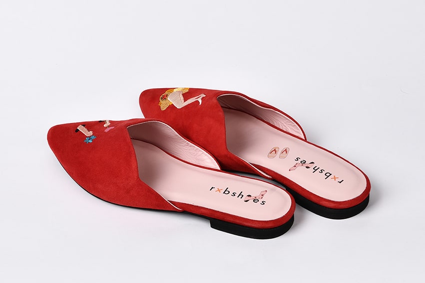 Мюли из замши красные "Девочка-цветок"