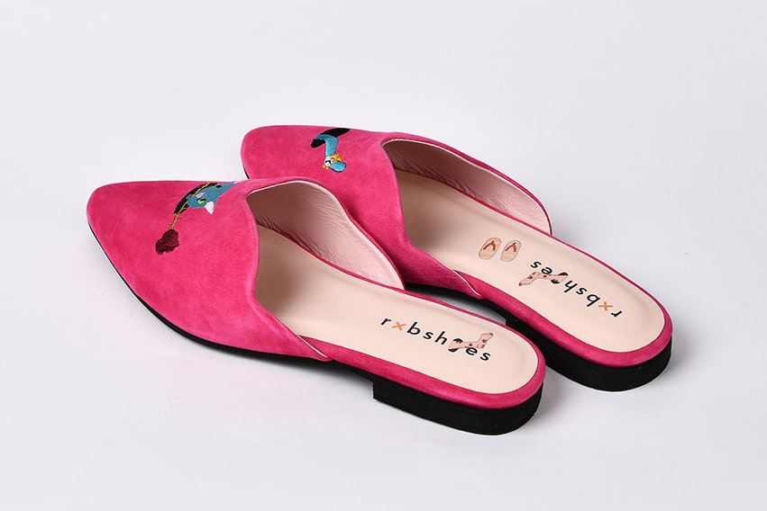 Мюли из замши фуксия  "Котик с розой"