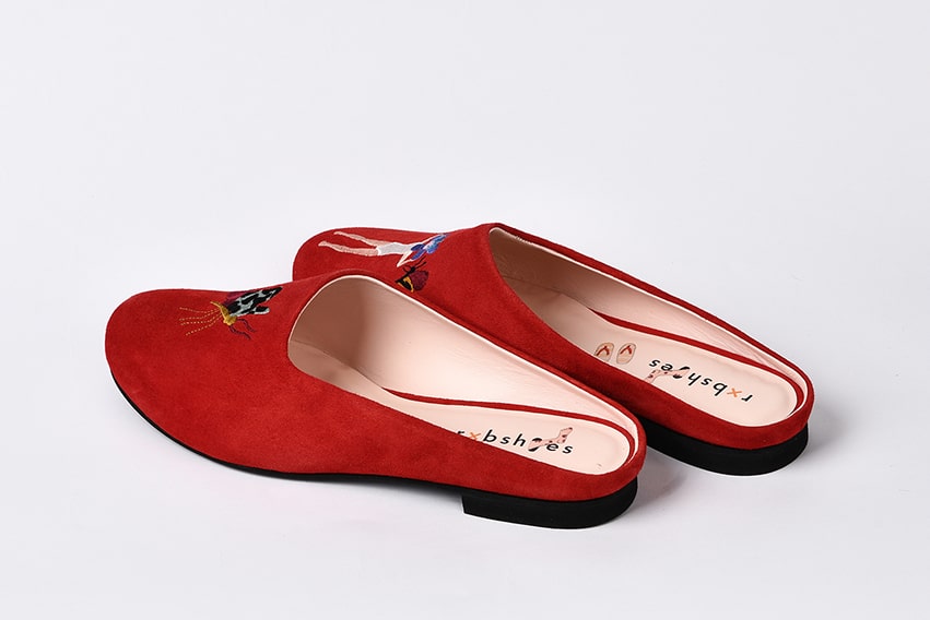 Мюли из замши красные "Девочка цветок"