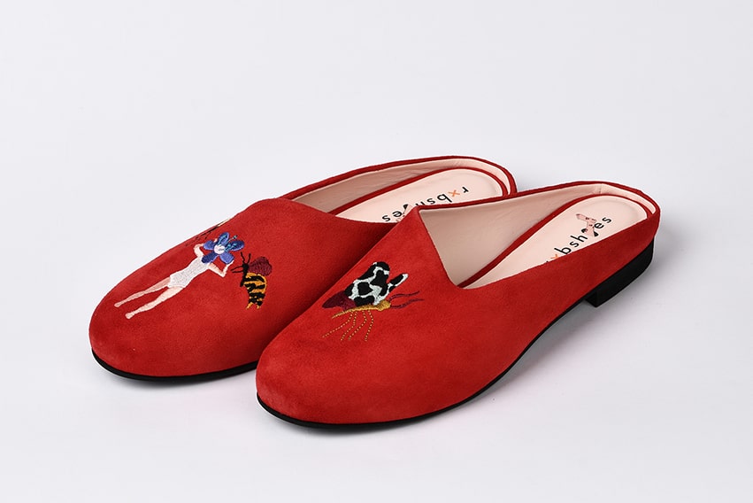 Мюли из замши красные "Девочка цветок"