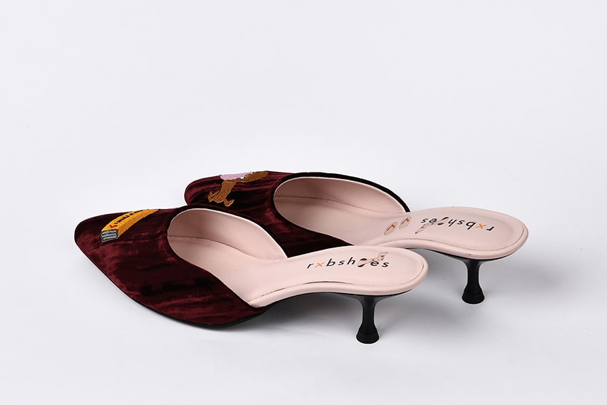 Мюли из бархата бордовые "Собачка Jucy"