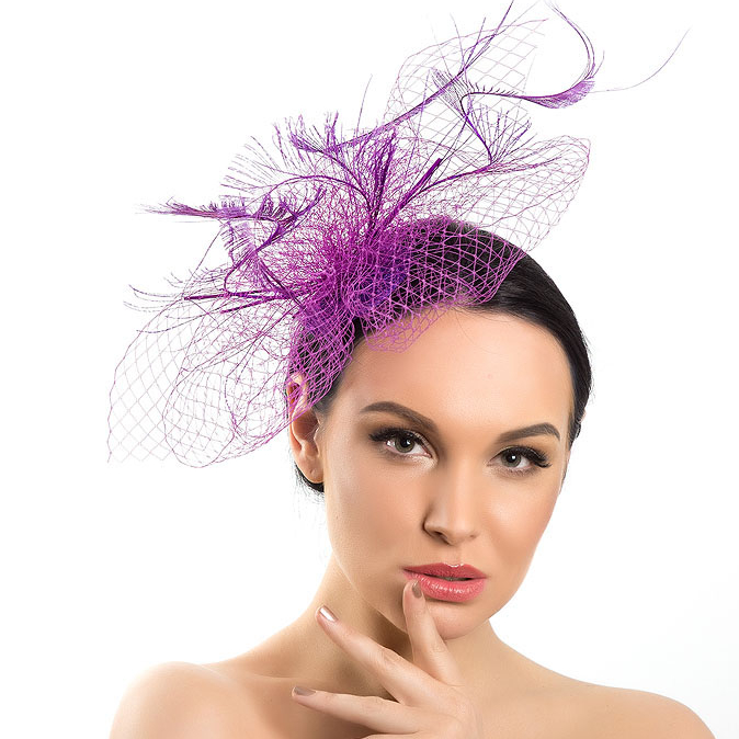 фиолетовая шляпка, фиолетовая вуалетка, маленькая шляпка, купить шляпку для праздника , купить шляпку в Москве, купить шляпку в Питере, Анна Андриенко