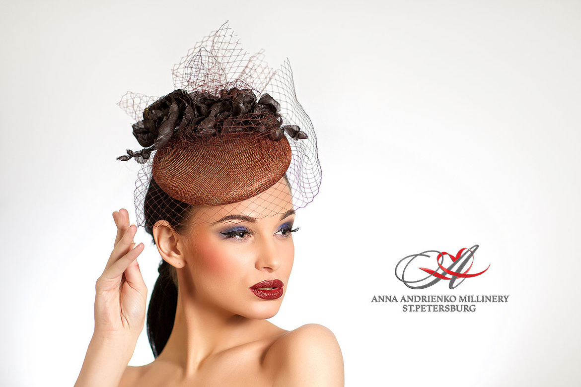 шляпка, вечерняя шляпка, шляпка таблетка, коричневая шляпка, Анна Андриенко, ручная работа, Anna Andrienko, Hat, Hats, handmade, millinery, шляпка с вуалью, вуалетка, шляпка для скачек, ручная работа, шляпка для скачек, котельная шляпка, шляпка для праздника, серая шляпка, синяя шляпка, головной убор, шляпка с цветами, шляпка с розами, шелковые цветы, цветы ручной работы