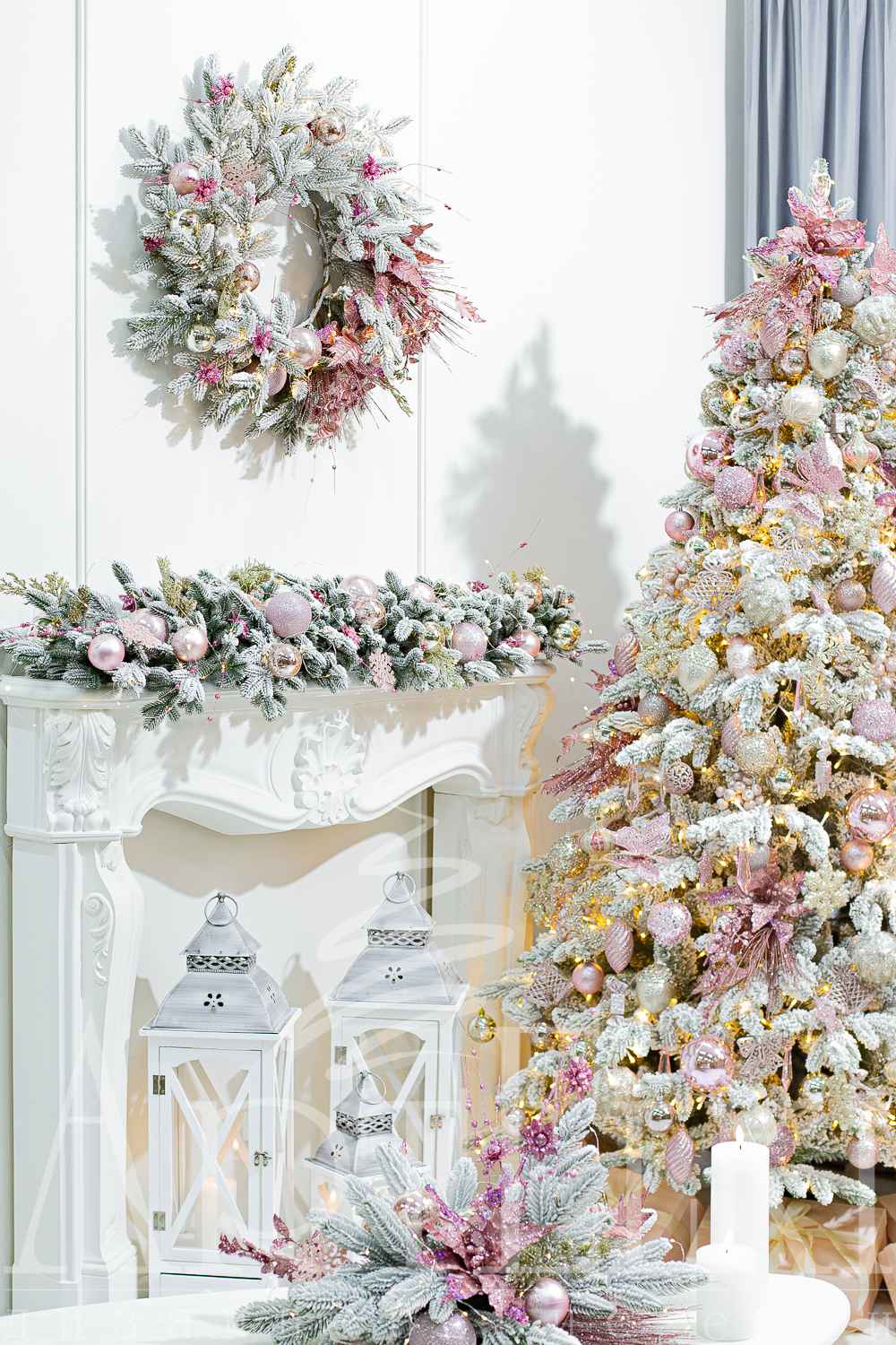 Новогодний декор для дома и офиса, комплект "Розовый жемчуг"