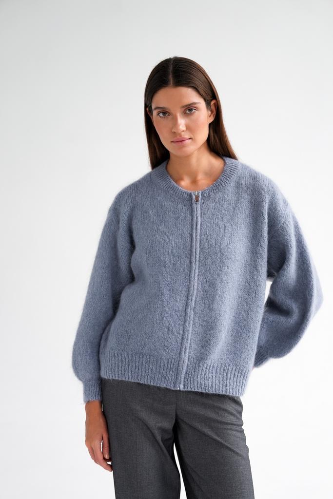 Кардиган крупной вязки из мохера на молнии графитового цвета