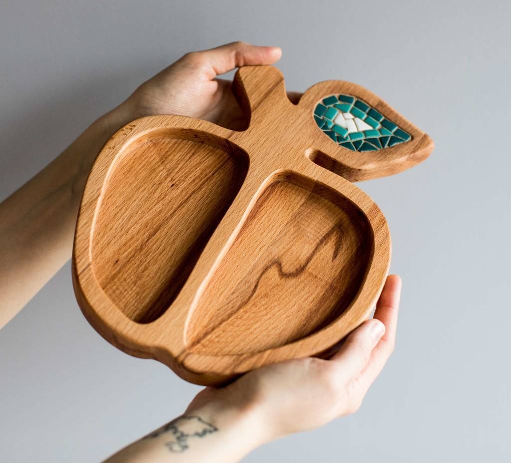 Менажница буковая с мозаикой «Яблоко»