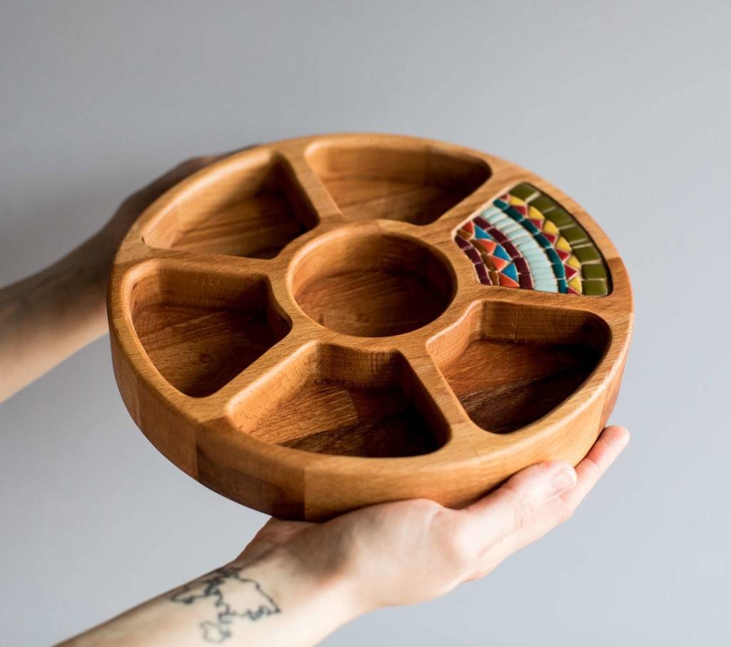 Менажница буковая с мозаикой «Шесть делений»