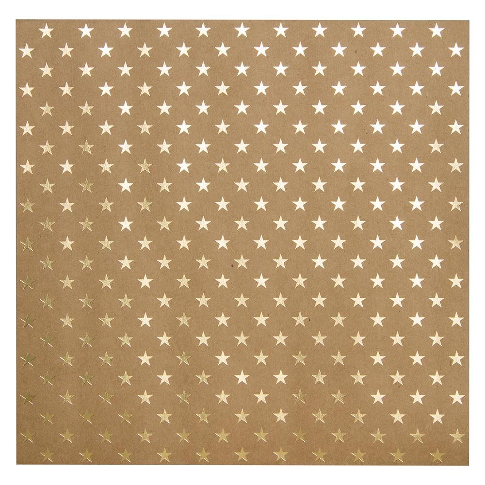 Кардсток Bazzill Foiled Kraft Cardstock Gold Stars
