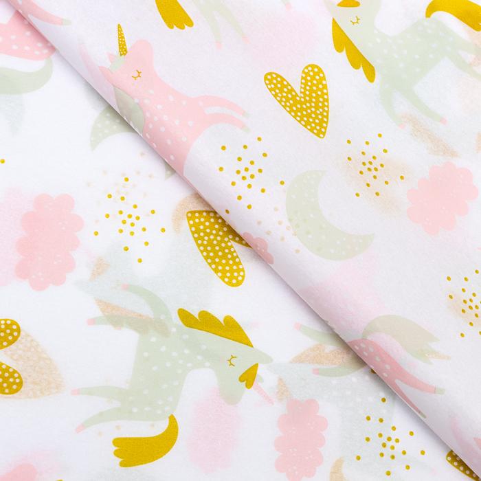 Бумага тишью 10 листов 50 х 70 см - сердца и единороги