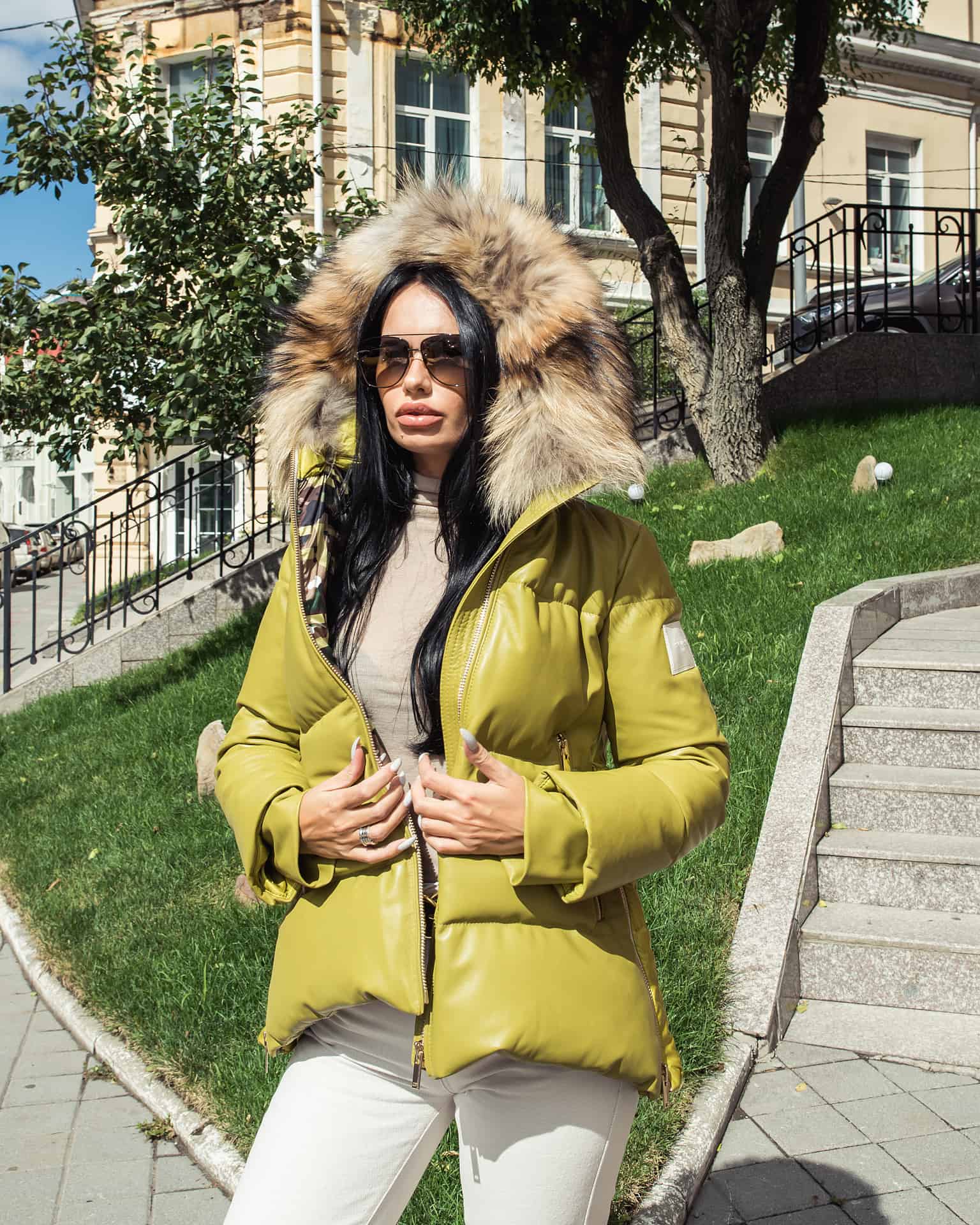 Пуховик из натуральной кожи