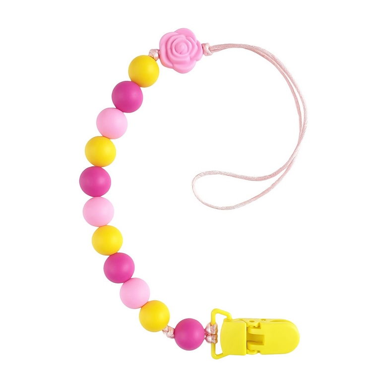 Держатель-прорезыватель с клипсой / желто-розовый