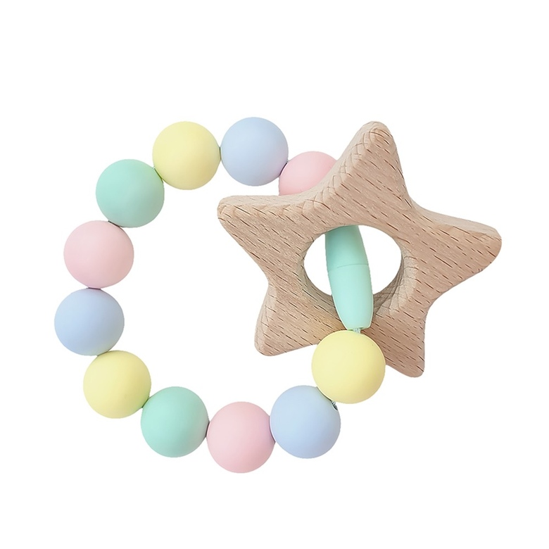 Браслет-прорезыватель с деревянным грызунком / пастель