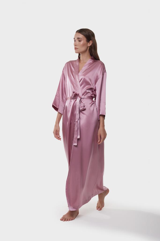 Шелковый халат-кимоно макси пурпурный/темно-розовый
