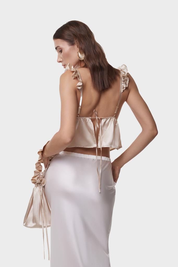 Сумка/косметичка с рюшами из натурального шелка в цвете латте