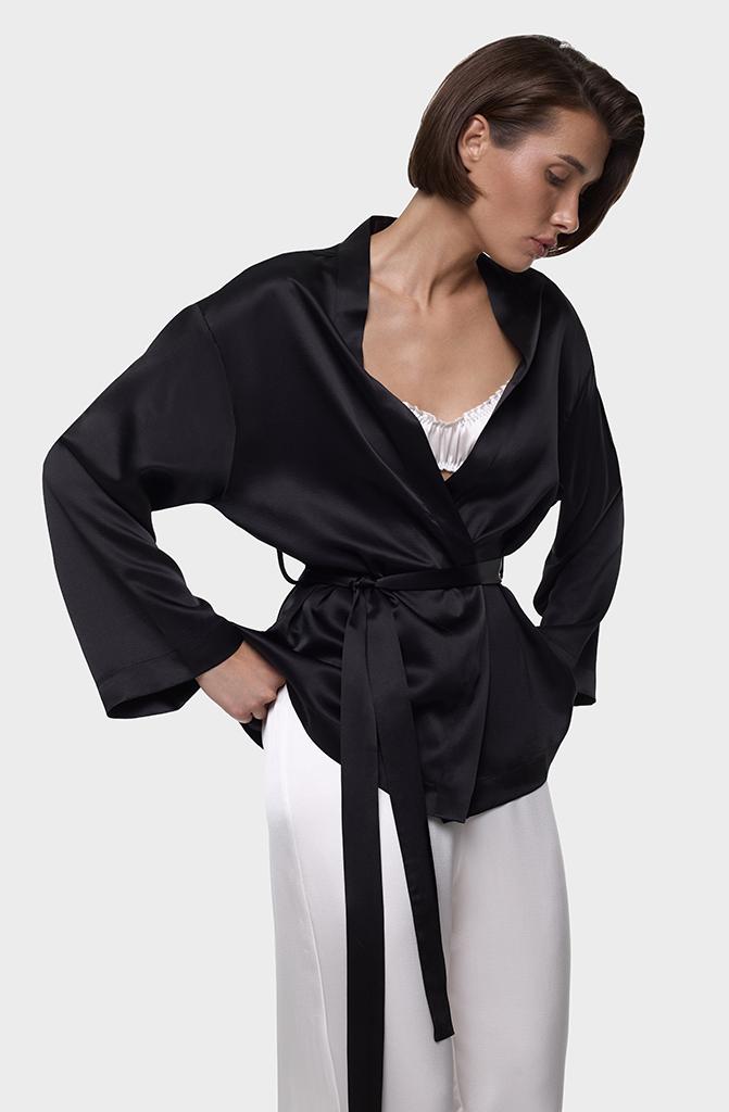 Шелковое кимоно черное