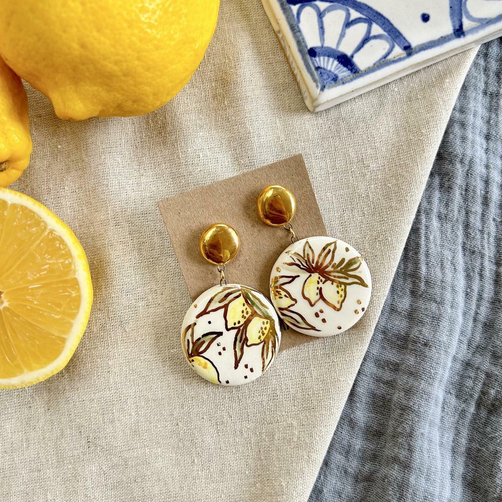 Серьги двойные круги в лимонном саду