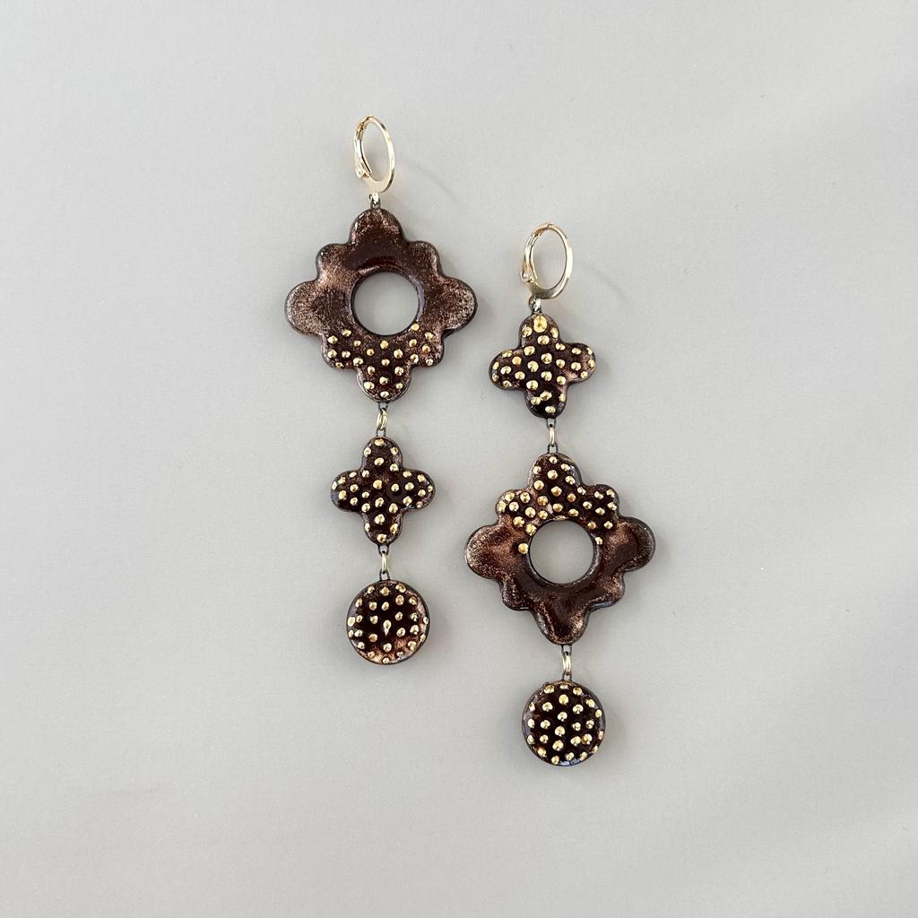 Серьги хоровод-клевер-круг зернь эбеновые