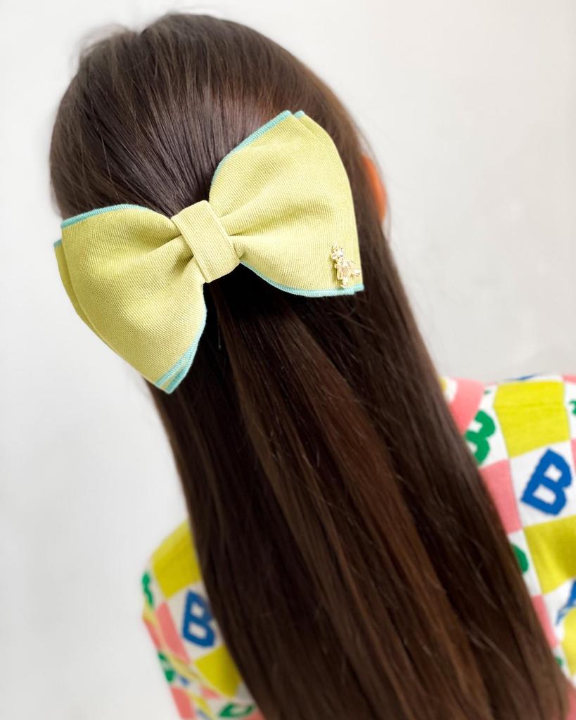 Бант на заколке «Adelina» цвет фисташковый/голубой кант