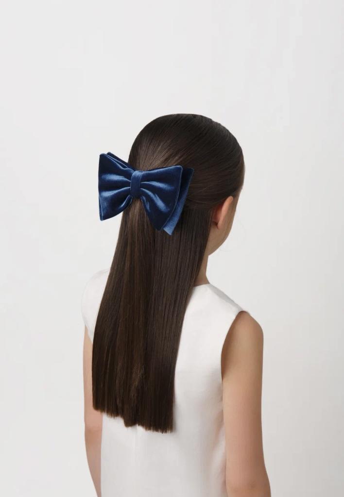 Бант на заколке Velvet Dark Blue , размер M