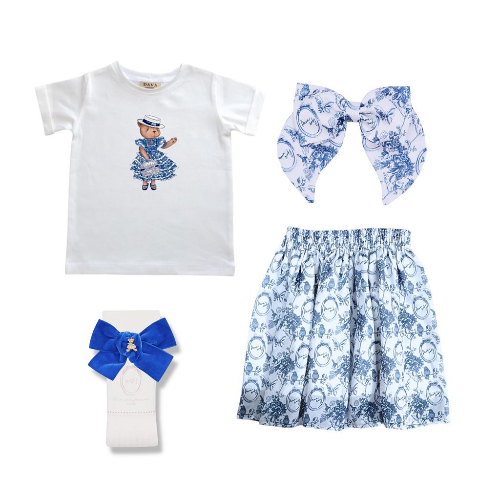 Комплект для девочки number 4 (юбка+футболка+гольфы+бант на заколке)