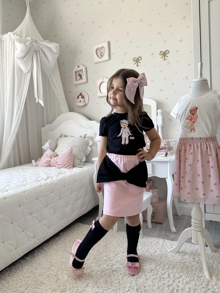 Комплект для девочки "BOW PINK and BLACK" (юбка трикотажная с бантом + футболка)