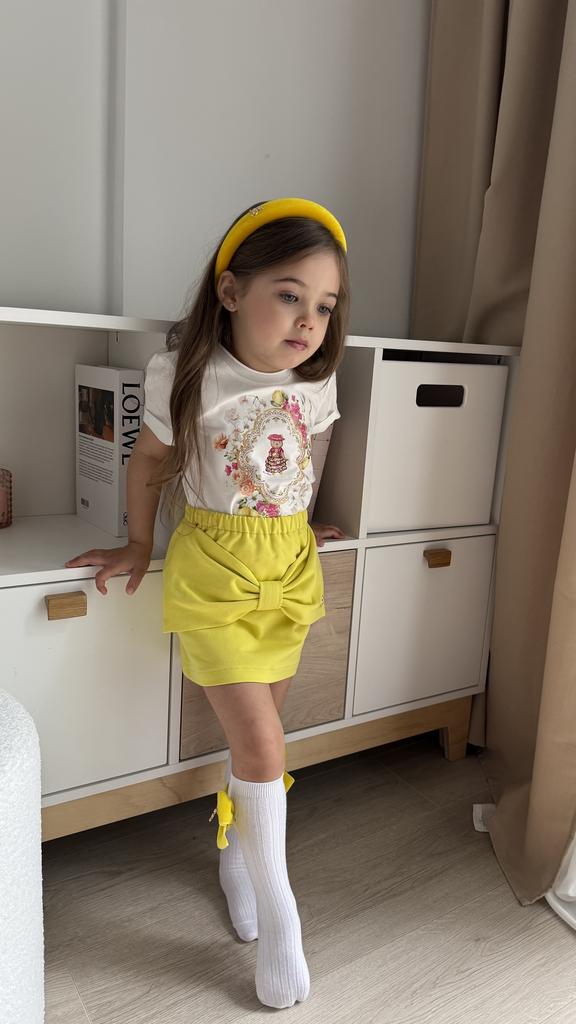 Комплект для девочки "BOW LEMON" (юбка трикотажная с бантом + футболка)
