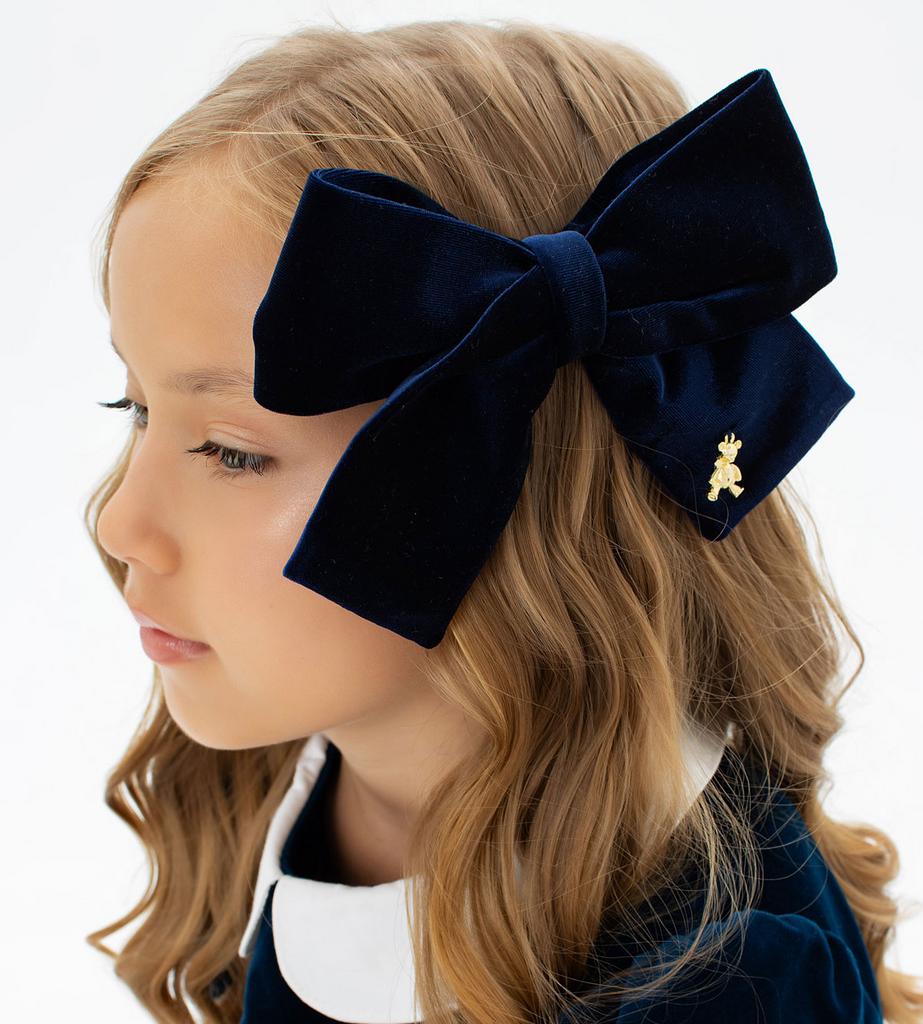 Велюровый бант на заколке «Luxe Velvet Bear» цвет: синий