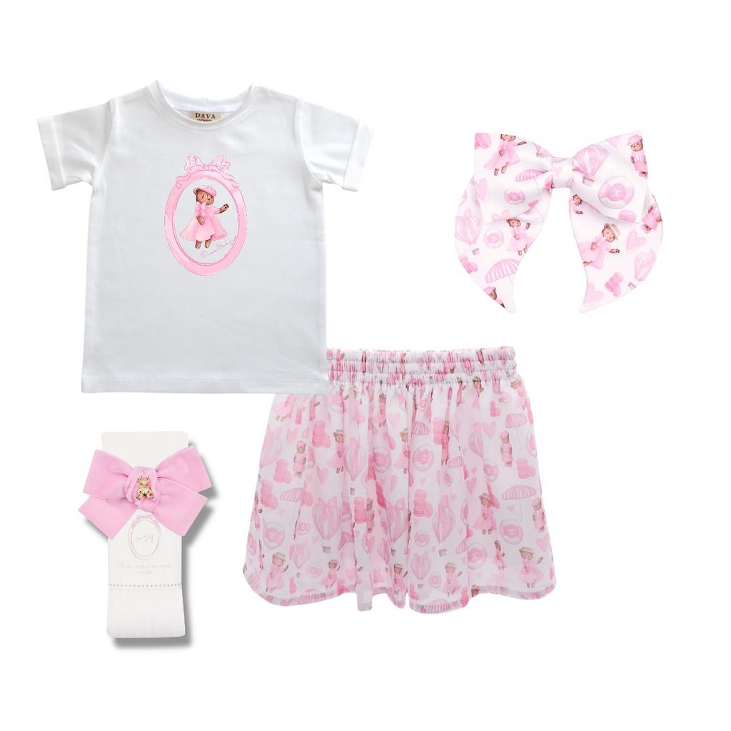 Комплект для девочки SUMMER LOVE SOFIA (юбка+футболка+гольфы+бант на заколке)