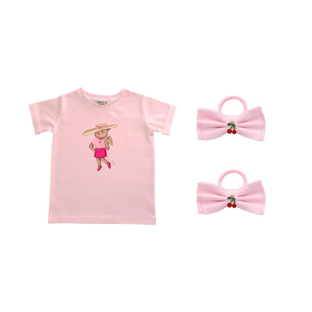 Комплект для девочки "СHERRY  SALE"  (футболка + 2 резинки)