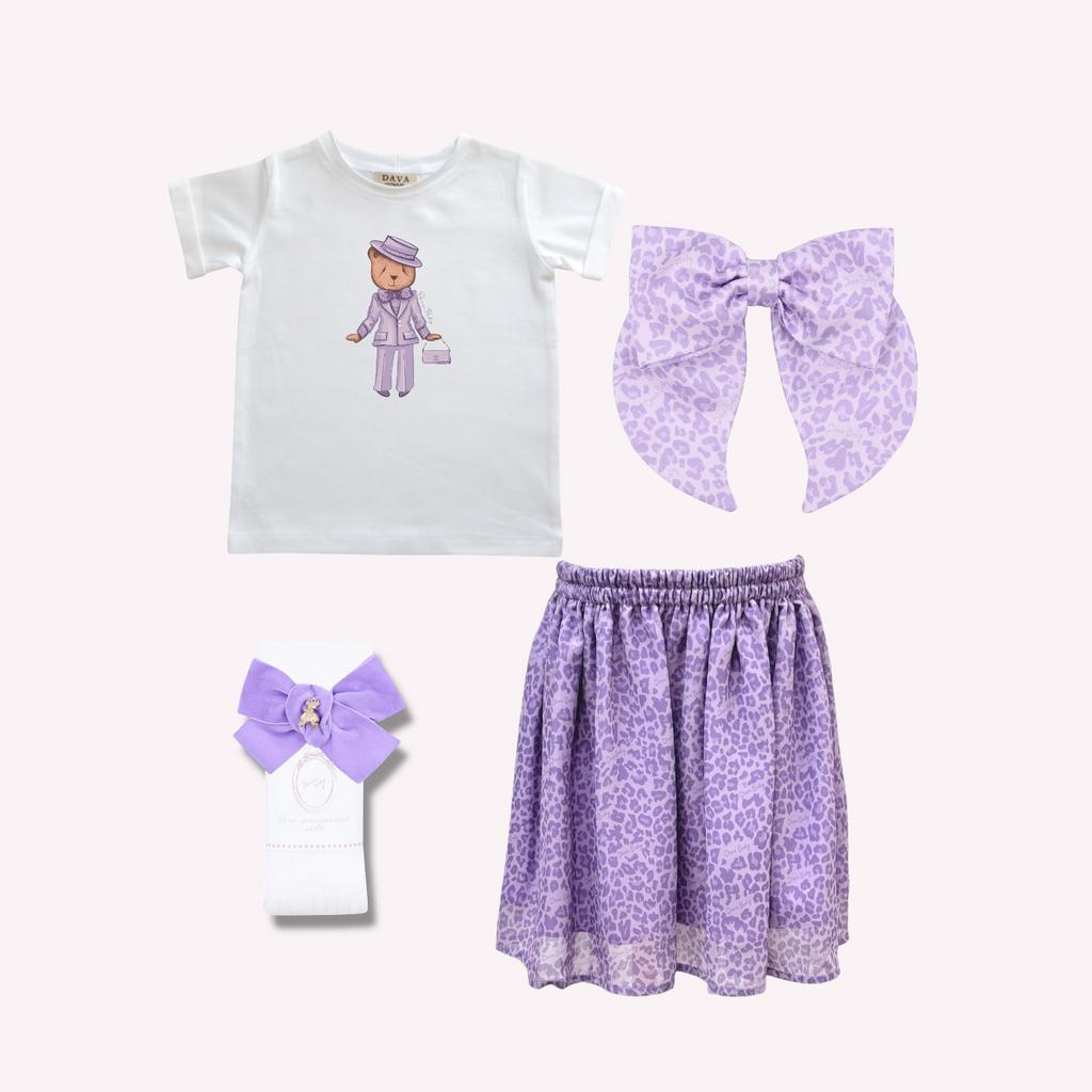 Комплект для девочки number 46 (юбка+футболка+гольфы+бант на заколке)