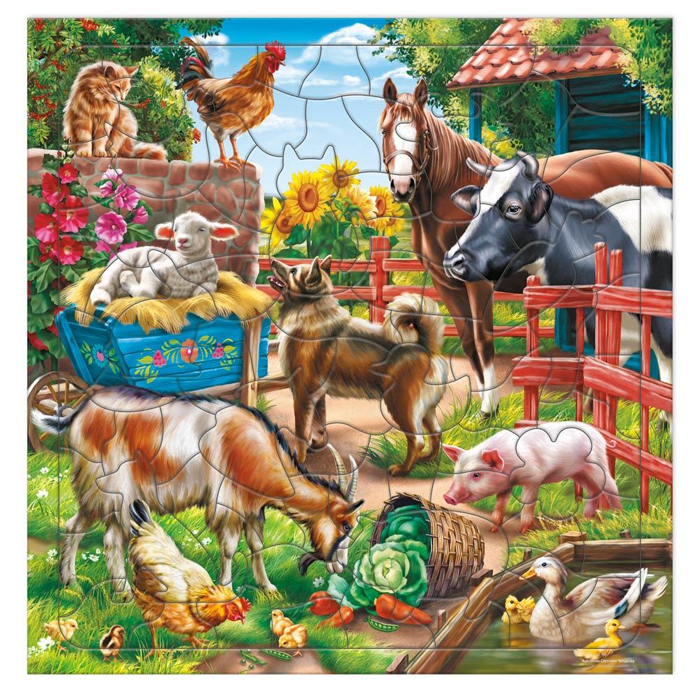 Пазл фигурный на подложке. 80 деталей. На ферме.
