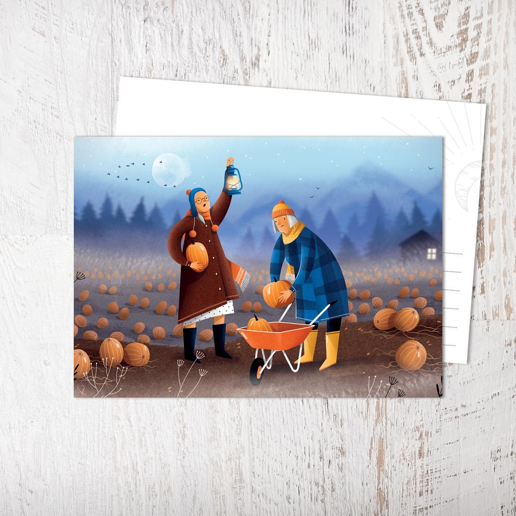 Открытка «Дамы и тыквы»