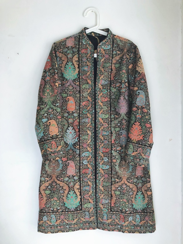 Чёрный кашемировый жакет с цветнами узорами, XXL, 3XL