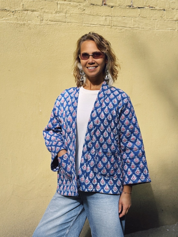 Синее стёганое кимоно