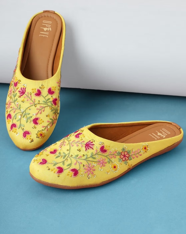 Лимонно-жёлтые мюли с вышивкой, 38