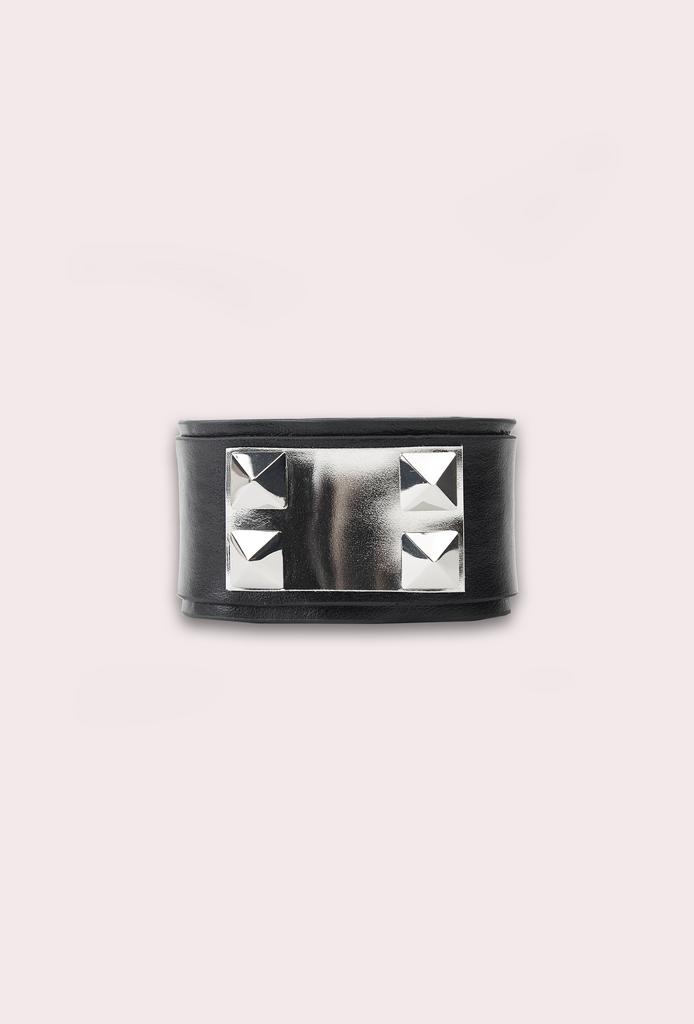 широкий кожаный браслет mirror pyramides black