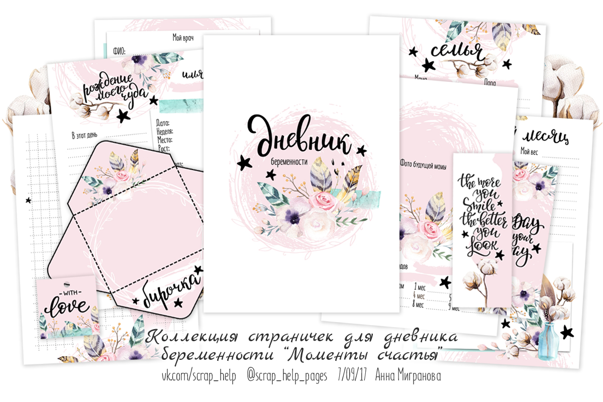 Моменты счастья (готовый блок нарезанных страниц для дневника беременности А5-)