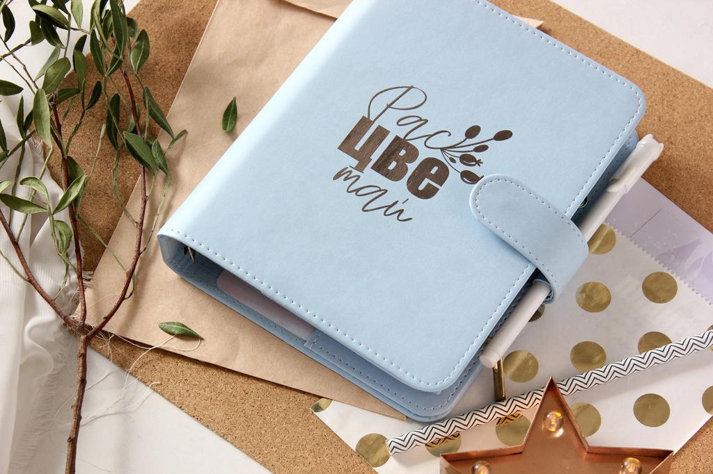 Планер "Расцветай" голубой (готовый блокнот ручной работы на кольцевом механизме А6+)