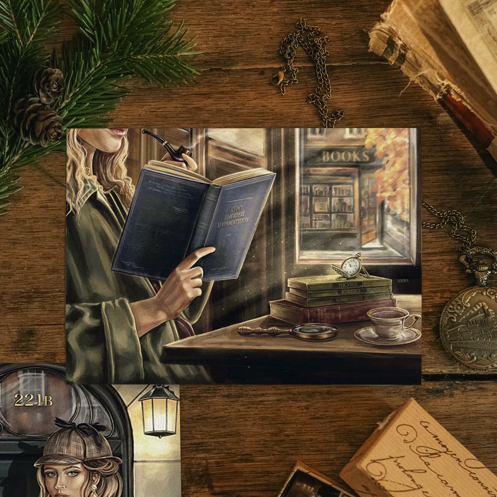 "Книжное кафе" почтовая открытка для посткроссинга