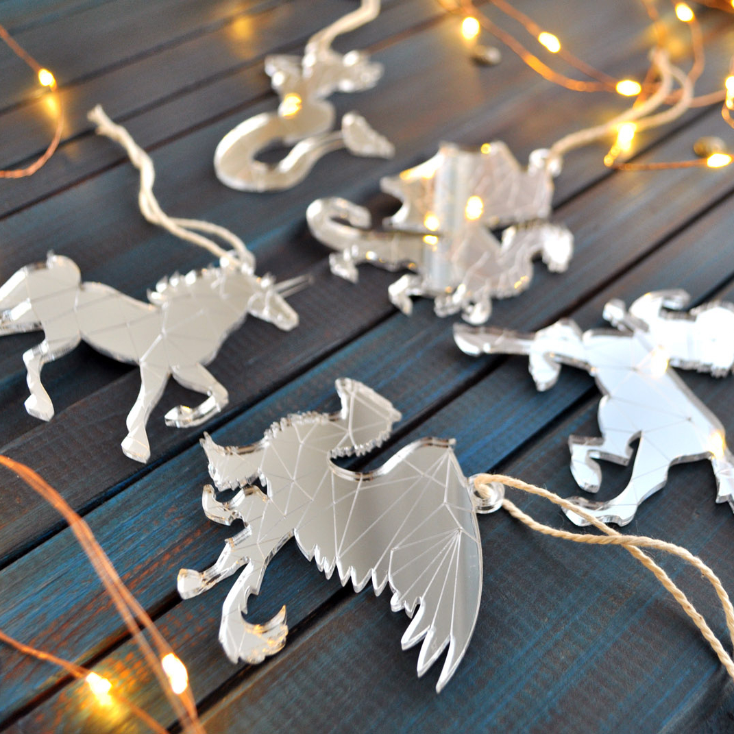 подарочный набор новогодних игрушек на ёлку ручной работы - драконы русалки единороги - необычный подарок на Новый год