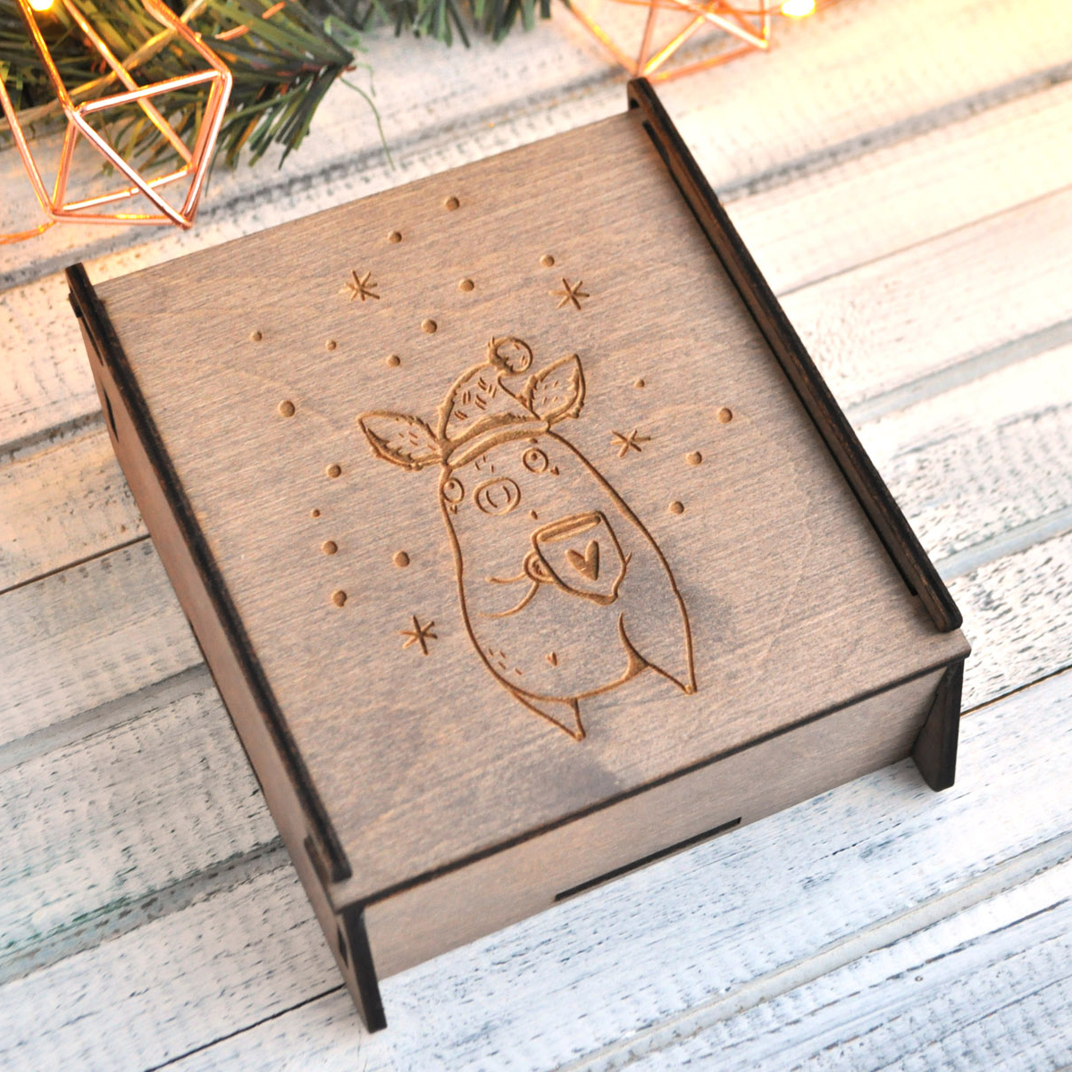 Подарочная деревянная коробка для ёлочных игрушек купить с доставкой подарок на новый год 2025