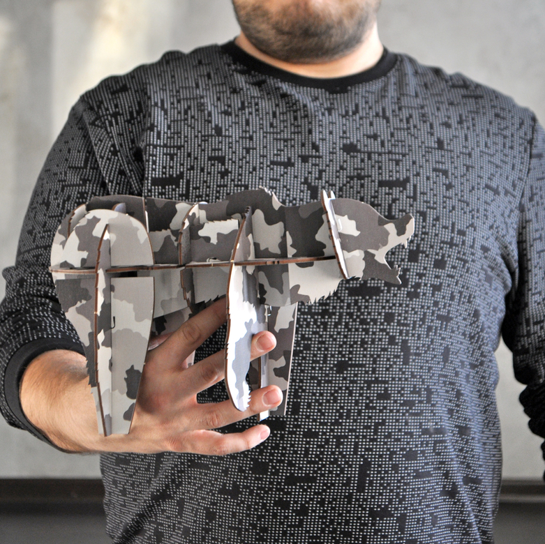 Деревянный сибирский сувенир конструктор в стиле милитари - Медведь Иннокентий - камуфляж городской