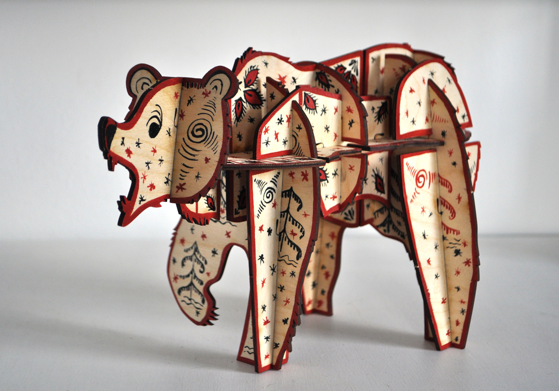 Сборный сувенир с сибирским характером - Медведь Иннокентий - ручная Мезенская роспись