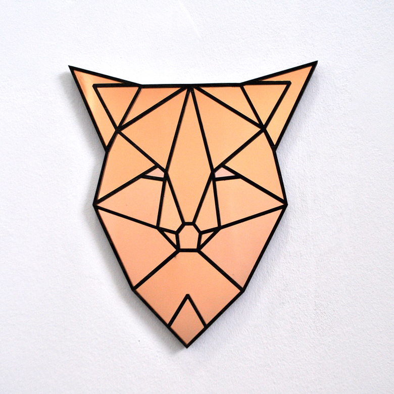 Лиса полигональная с секциями золотая - декоративное зеркало - УЦЕНКА